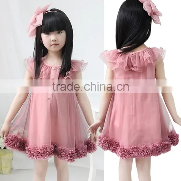 Cute Kids Chiffon Flowers Hem Lace Princess Tutu Birthday Dress for Girl of 7 Years Old SV001997 photo-2