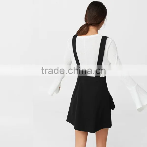 2018 Spring Pinafore Dress With Ruffle Black Suspender Skirt for Women photo-2