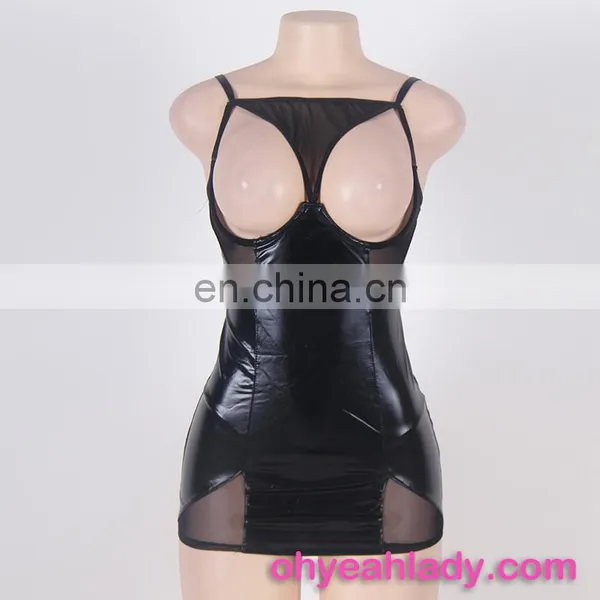Four Size In Stock Low MOQ Sexy Leather Lingerie Showing Nipples photo-4