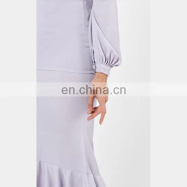 Elegant Purple Baju Kurung Modern Ruffle Design Bell Sleeve Muslim Dress photo-6