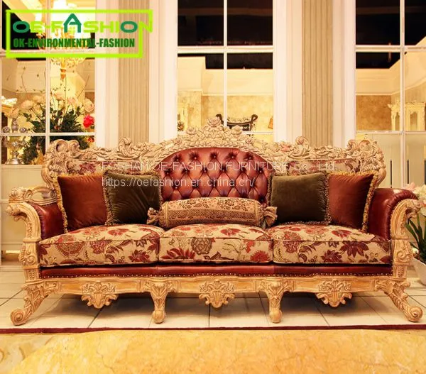 Italy Home Furniture Fabric Sofa/living Room Furniture 3 Seat Wood Carving Velvet Sofa Set