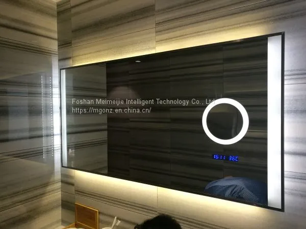 Custom Hotel Bathroom Mirror Plus Magnifying Glass Time Temperature Function Mirror Anti-fog Smart Mirror photo-3