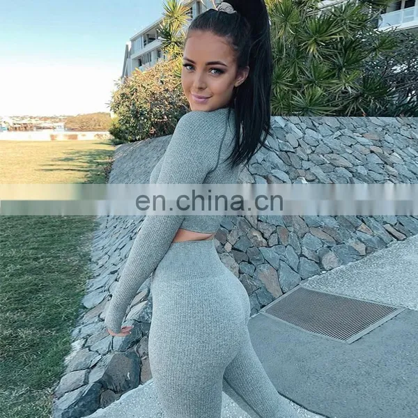Amazon Hot Sales Women New Styles Bodcon Yoga Suit Ladies Fitness Yoga Wear Women Two Piece Clothing Set photo-6