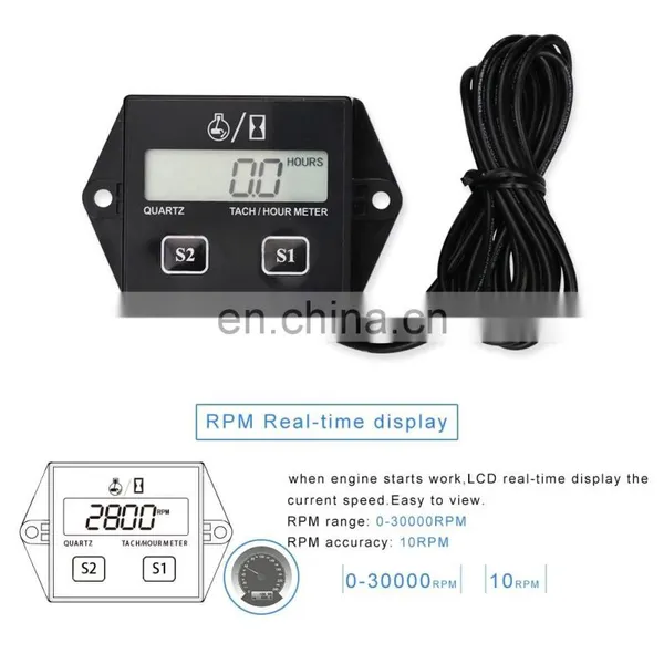 Waterproof Digital Engine Tach Hour Meter Tachometer Gauge Engine RPM LCD Display For Motorcycle Motor Stroke Engine Car Boat photo-5