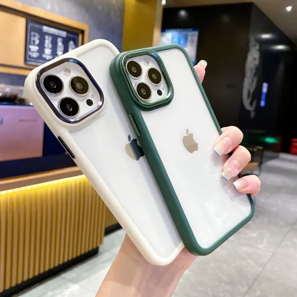 Simple Solid Color For IPhone 13/14 Pro Acrylic Cellphone Accessories Phone Cases 11Pro Max Electroplated Lens Frame 12/XS Case photo-4