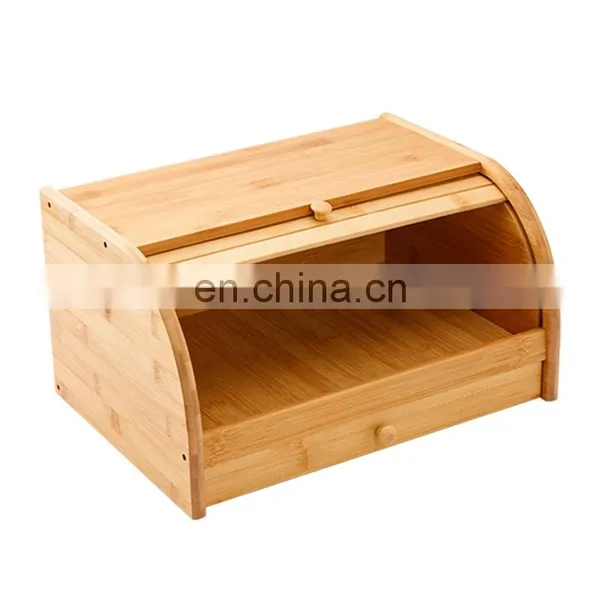 Countertop Extra Large Roll Top Bamboo Bread Boxes Rustic Storage Bin Holder For Kitchen photo-3