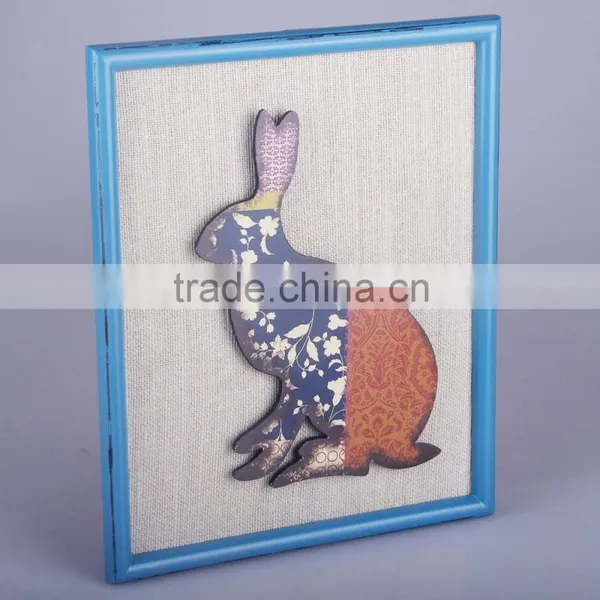 Hanging Wall Art With the 3D Color Rabbit With the Fabric Background photo-2