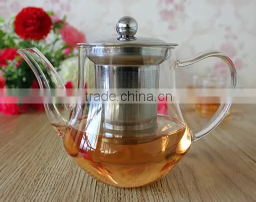 Handblown Borosilicate Glass Teapot With SS Filter for Coffee