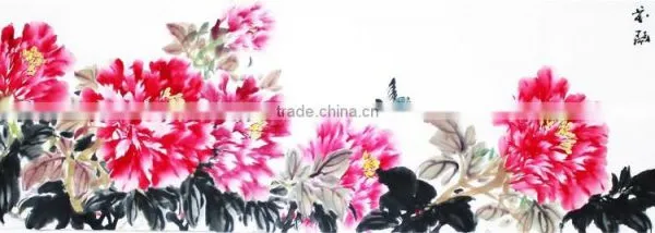 He Ze Famous Peony Scenery Paintings Chinese Peony Watercolor Painting 100% Original photo-4