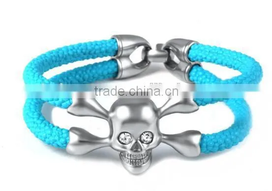 Hot Sale Stainless Steel Exotic Handmade North Skull Stingray Bracelet/Arrow Cuff Mens Leather Bracelet Anchor Bracelet photo-4