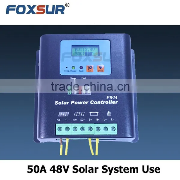 Foxsur high quality 50A 48V PWM solar controller with LCD display household solar charge controller