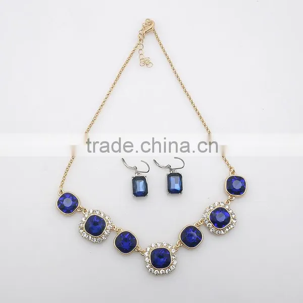 Wholesale Gold Chin Resin Jewelry Fashion Rhinestone Blue Ruby Necklace Set for Party photo-3