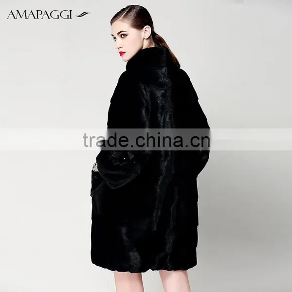 Hot Sale Back Mink Fur Long Coat for Women Winter photo-3