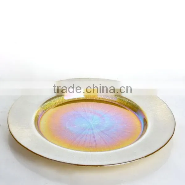 Charger Plate Antique Gold Plate Silver Rimmed Glass Charger Plates photo-2