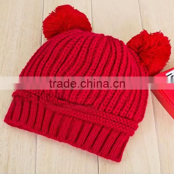 New Korean New Fashion Baby Girls Boys Kids Children Dual Ball Knit Sweater Cap photo-4