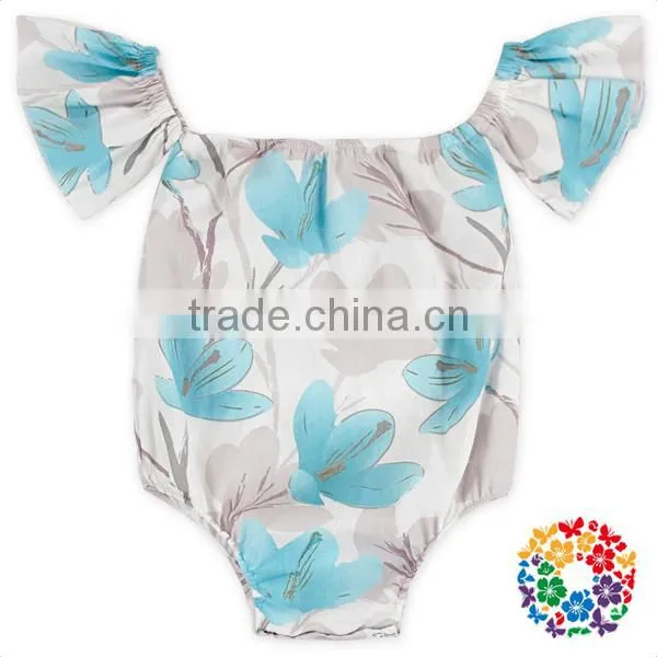 Infant Baby Floral Cotton Boho Short Sleeve Romper Open Snap Crotch Bodysuit photo-3