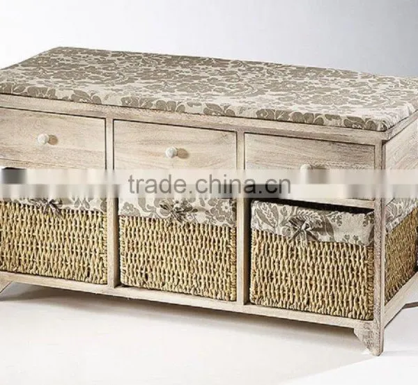 Two Drawer And Shelf With Seat Solid Storage Wood Shoe Rack photo-5