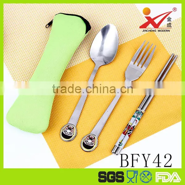 3 Pcs Tableware Stainless Steel Dinnerware Set of Chopsticks, Spoon and Fork With the Bag photo-2