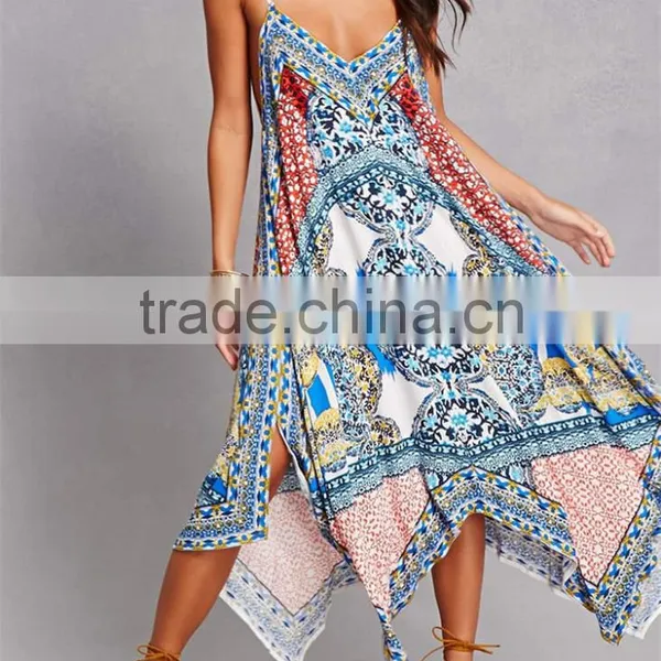 Top Sell Wholesale Cheap V-cut Neck and Back Handkerchief Maxi Dress
