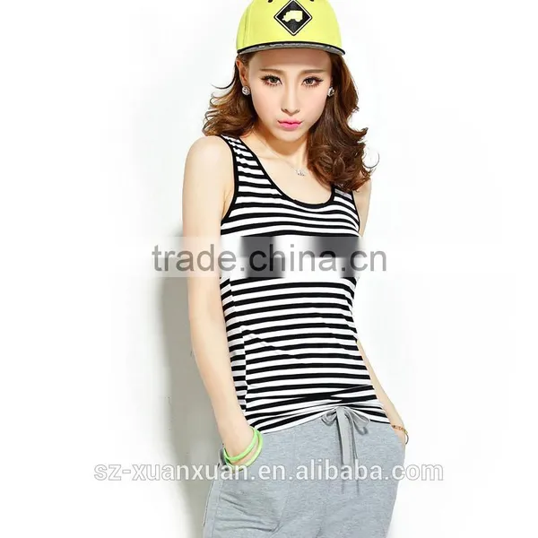 Plain Stripe Ladies Tank Tops 2017 Women T-shirt