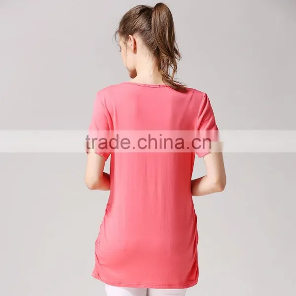 Wild Short Sleeve Maternity Clothes Solid Breastfeeding Clothing Athleisure Nursing T-shirts photo-4
