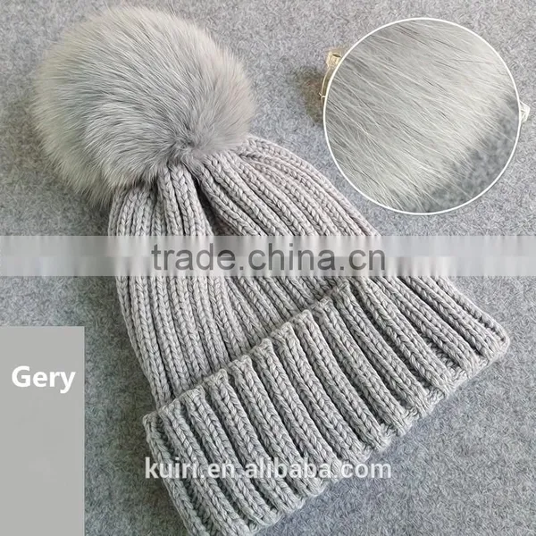 Adult Lady Fox Fur Pom Pom Crochet Warm Black Winter Knitted Hats Cap For Women Perfect Valentine's Day Gift photo-4
