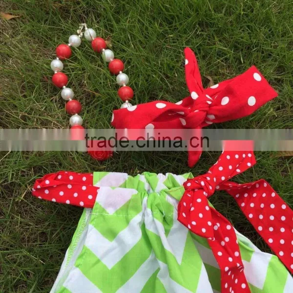 Professional Design Latest Style Girls Watermelon Green Chevron Dress With Necklace and Headband photo-3