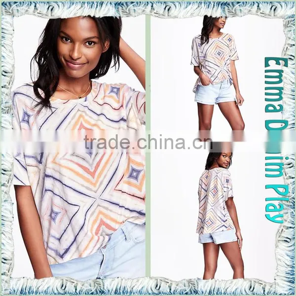 High Quality Digital Printing Custom Pattern Ladies Fashion Boat Neck Half Sleeve T-Shirt photo-5