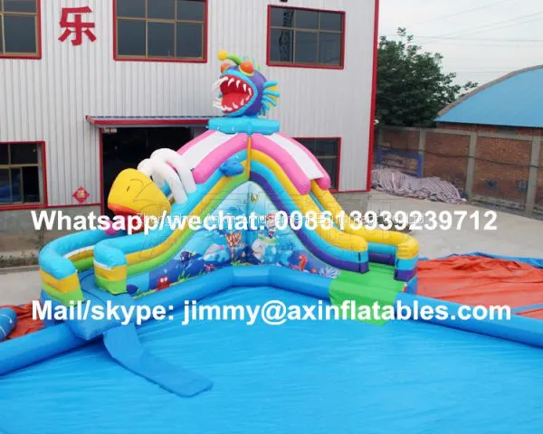 0.55MM Plato PVC Outdoor Inflatable Piranha Slide,Land Commercial Inflatable Water Park For Children Fun photo-3