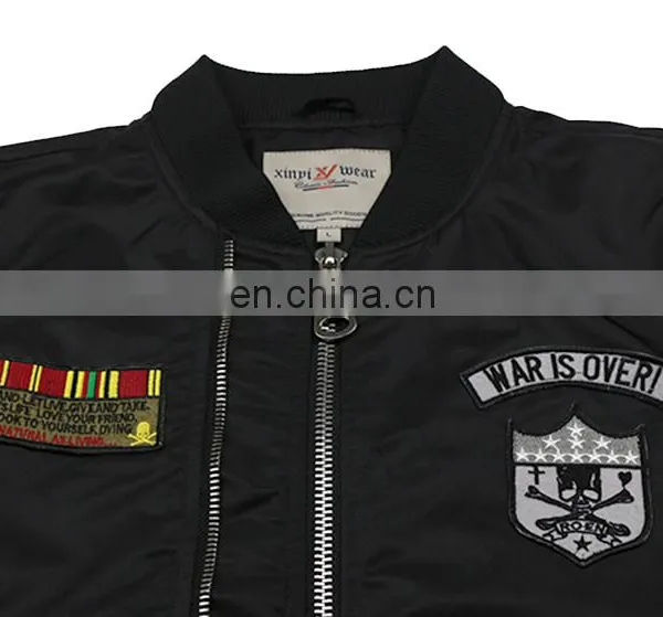 Custom Nylon Plain Black Flight Bomber Jacket Mens With Patches photo-4