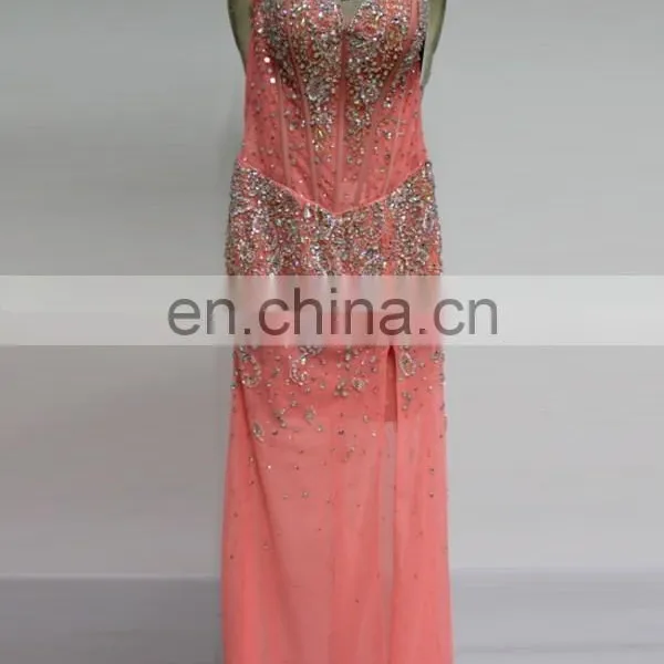 Latest Made in China Beaded Sexy Split Factory Wholesale Evening Dress photo-6