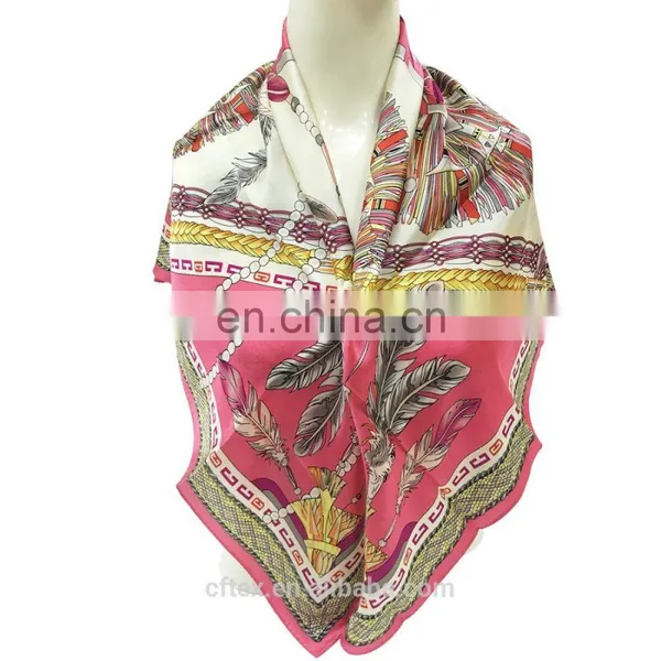 Womens Fashion Feel Square Digital Print Custom Design Silk Scarf photo-6