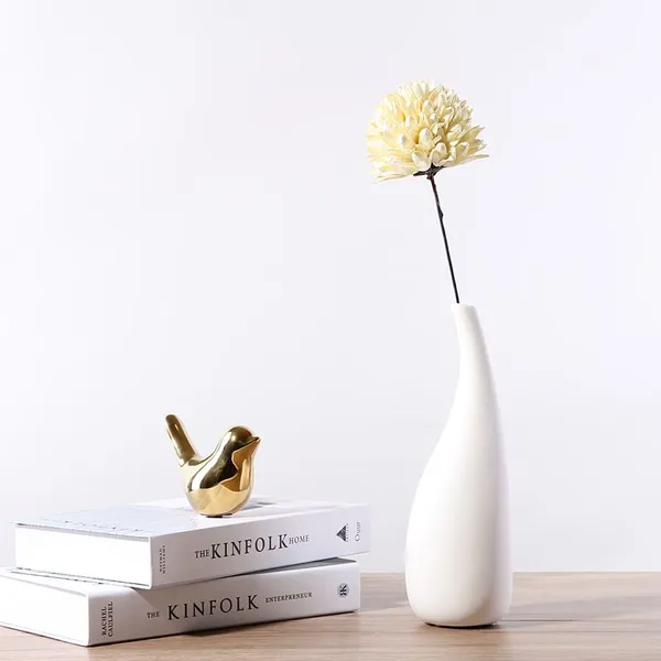 Water Drop Nordic Simple Style White Ceramic Dry Flower Vase For Dining Room Table photo-3