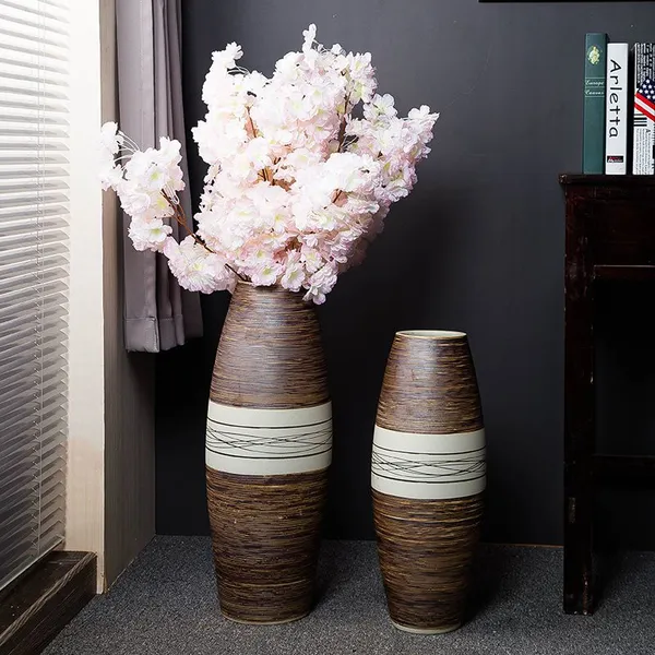 American Country Style Hand Made Paint Jingdezhen Olive Brown Ceramic Vase For Dry Flower photo-2
