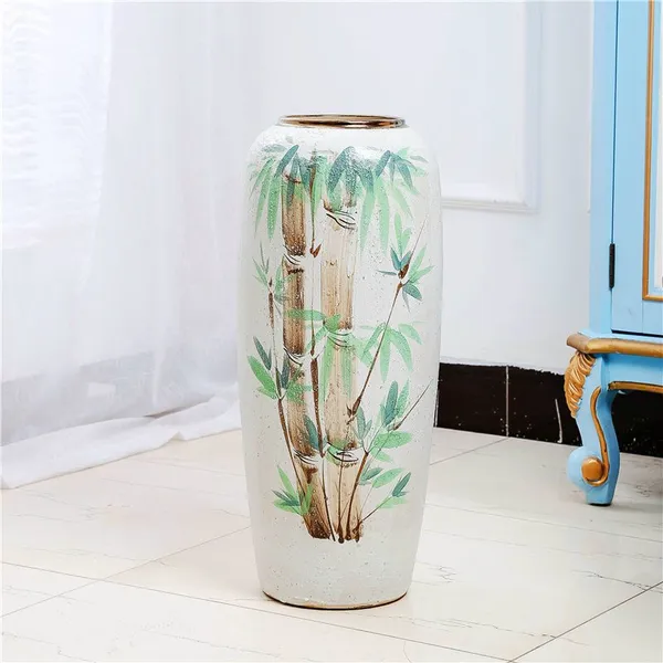 Color Paint Bamboo Hand Made Large White Ceramic Flower Vase For Living Room Decor Art photo-2