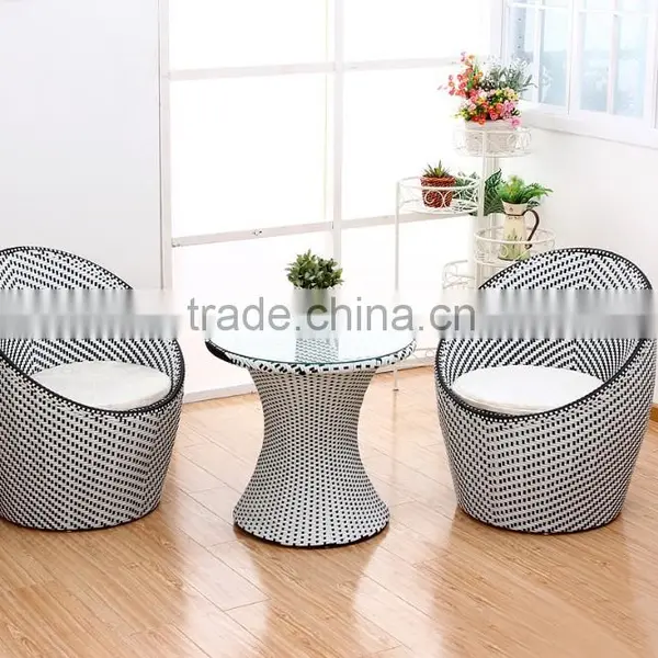 Modernism Rattan Set Tempered Glass Table Two Rattan Egg Chairs