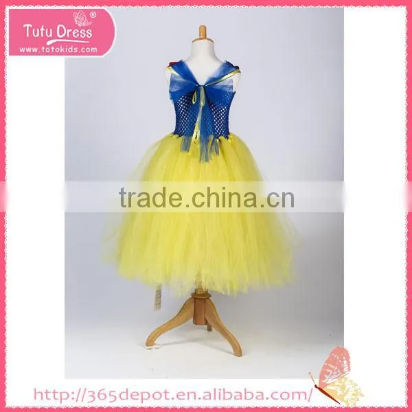 Softtextile Yarn Bright Yellow Bowknot Tutu Fluffy Voile Girl's Dress Children Frocks Designs photo-3