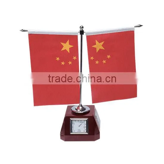 Desk Top Wood Clock With Flag Stand Office Decorative Wood Flag Stand