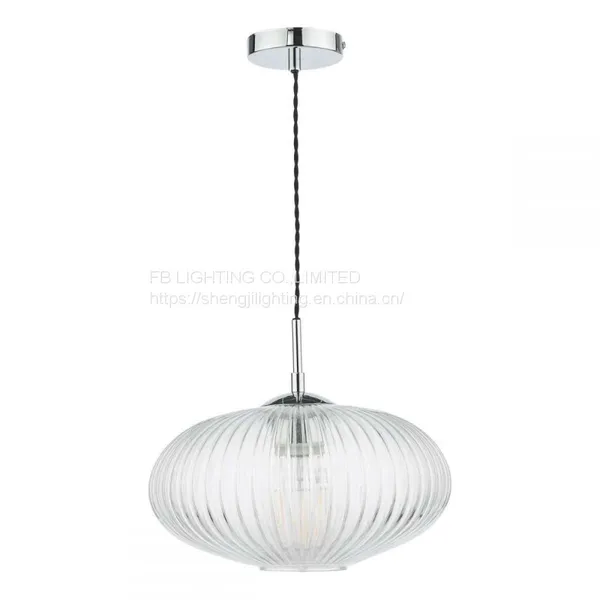 1LT PENDANT CHROME & RIBBED GLASS FOR KITCHEN