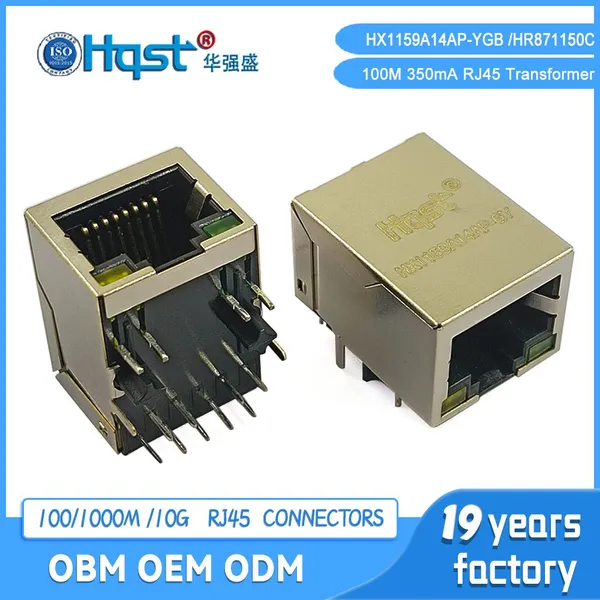 HQST HX1159A14AP-YGB 100M POE RJ45 Modular Jack With Integrated Magnetics Transformer, 350mA End-span POE, photo-4