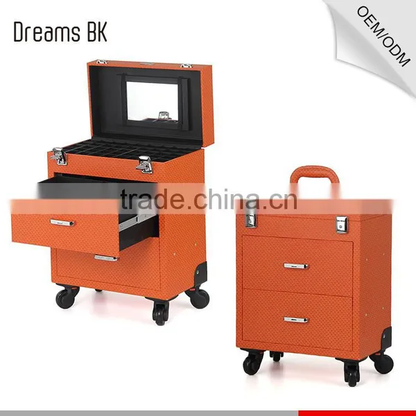 Hot Sales Orange Hairdresser Trolley Makeup Professional Case for Dresser