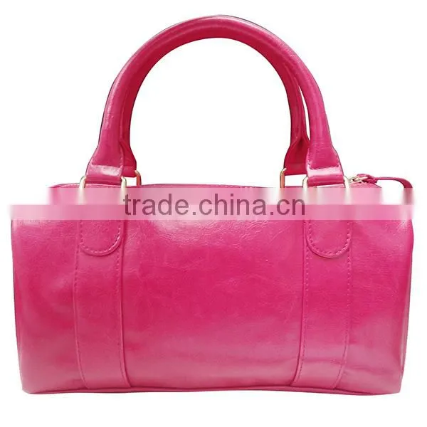 Fashion Fancy With Embossed Logo Pink PU Mini Boston Bag Handbag photo-3
