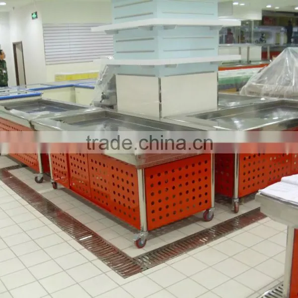 Supermarket Stainless Steel Cooling Table Ice Fresh Cooler Box Table Cooler Table photo-3
