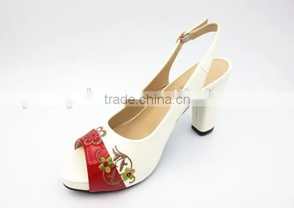 New High Class Mix Color Middle Heel Slingback Sandals With Embroider photo-3