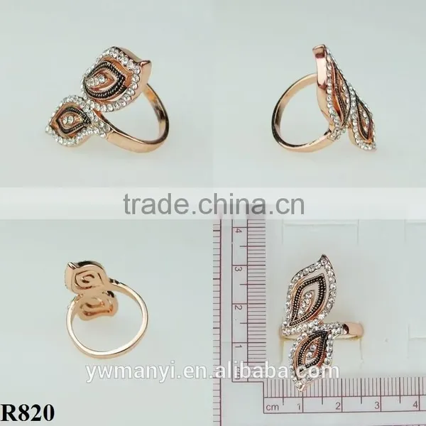 Special Leaf Shape Ring Rhinestone Rose Gold Charm Ring R820 Supplier's Choice photo-2