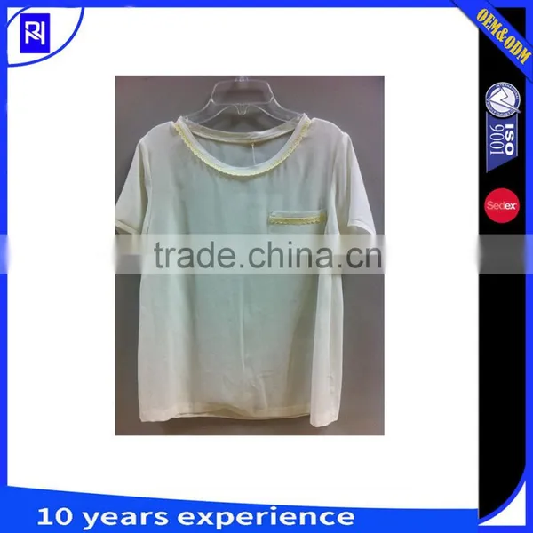 100% Viscose Solid Square Casual Blouse for Lady Women With Lace Decoration