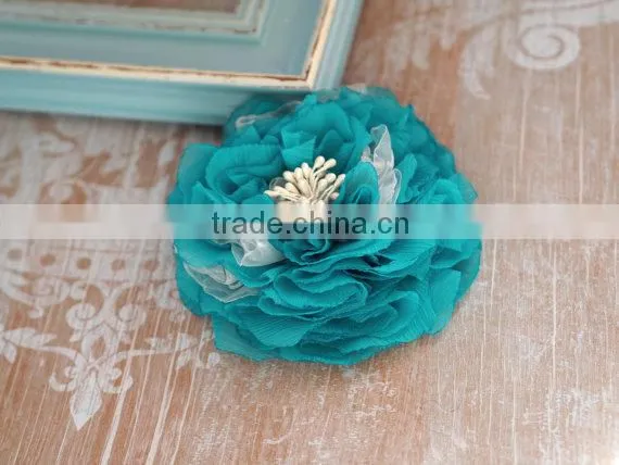 Turquoise Chiffon Flower For Hair,Wedding Hair Flower for Bride