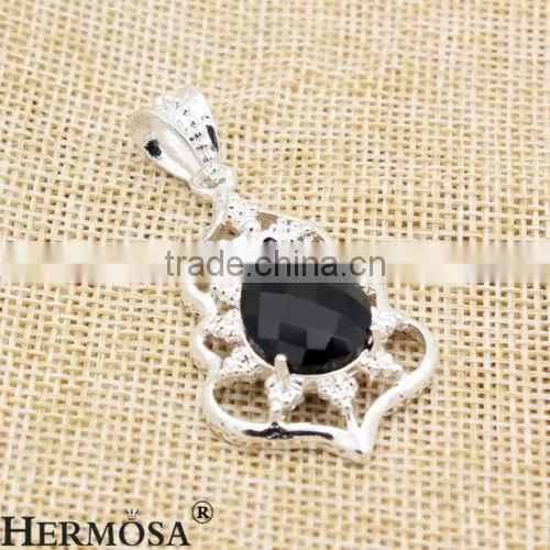 Western Women Accessory Wholesale Water Drop Black Onyx Silver Necklace Pendant photo-3