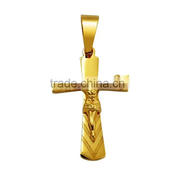 China Wholesale JCN0330 Stainless Steel Gold Jesus Cross Necklace Pendant photo-4