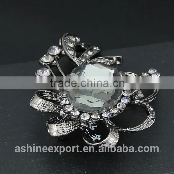 Gun Black Hollow Ribbon Shape Bulk Crystal Rhinestone Flower Brooch/handmade Rhinestone Brooch photo-3
